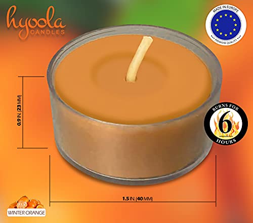 Hyoola Velas de Té Perfumadas – Velas Candelitas en Vaso Transparente – Velas Aromáticas con Aroma a Naranja de Invierno – Naranja - 6 Horas de Combustión - Pack de 15 – Hechas en Europa