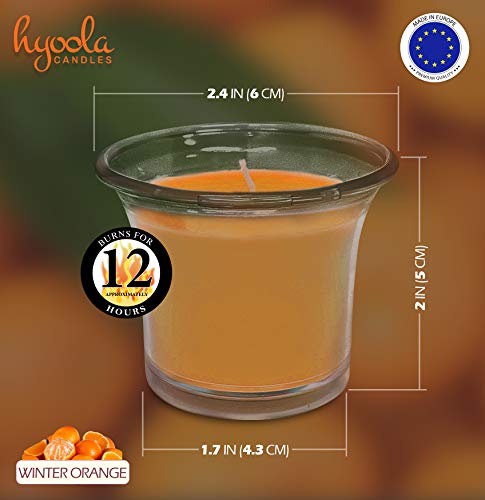 Hyoola Velas Votivas con Perfume - Velas Aromáticas en Vaso Transparente - Velas Perfumadas con Aroma a Naranja de Invierno - Naranja - 12 Horas de Combustión - Pack de 4 - Hechas en Europa