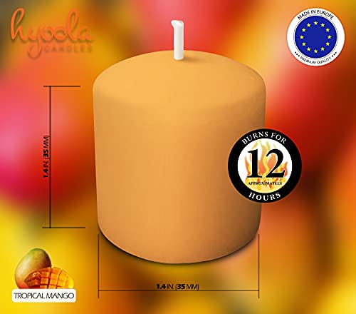 Hyoola Velas Votivas con Perfume - Velas Perfumadas con Aroma a Mango Tropical - Naranja - 12 Horas de Combustión - Pack de 9 Velas Aromáticas - Hechas en Europa