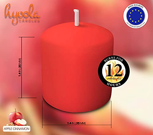 Hyoola Velas Votivas con Perfume - Velas Perfumadas con Aroma a Manzana y Canela - Rojo - 12 Horas de Combustión - Pack de 9 Velas Aromáticas - Hechas en Europa