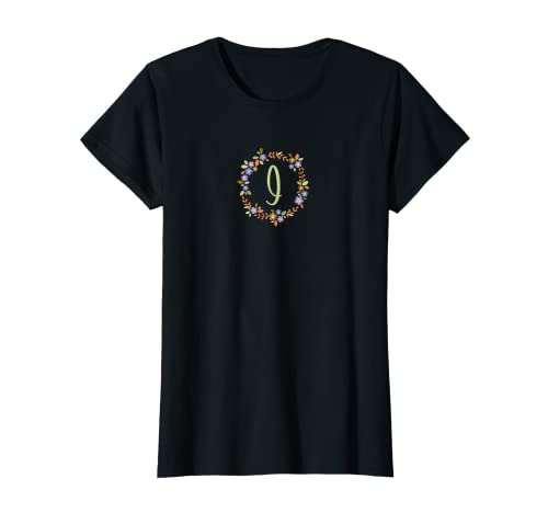 I Inicial Monogram-- bonita guirnalda floral - señoras, niñas Camiseta