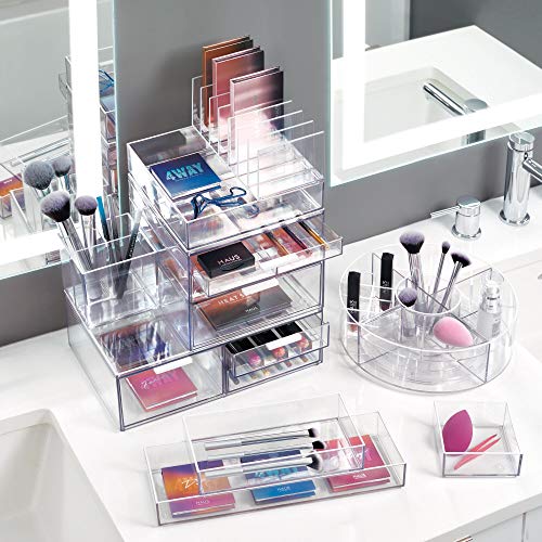 iDesign cajones, Maquillaje de la colección Exclusiva de Sarah Tanno, Organizador de plástico combinable para cosméticos, Transparente, 10,2 x 20,3 x 5 cm