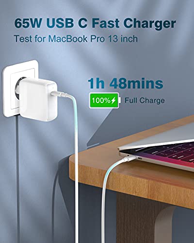 IFEART Cargador USB C 65W Compatible con MacBook Pro 13/14/ 15/16 Pulgadas, MacBook Air 2020/2019/ 2018, iPad Pro 12,9/11 Pulgadas, HP, Lenovo, Cargador Rápido, Cable USB C a C de 2M, LED