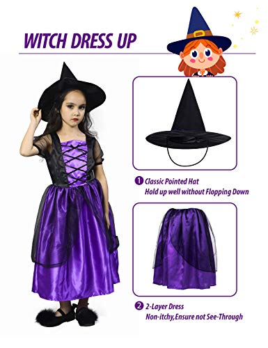 IKALI Disfraz Bruja Niña con Sombrero, Halloween Witch Vestido de Fiesta 3-4años