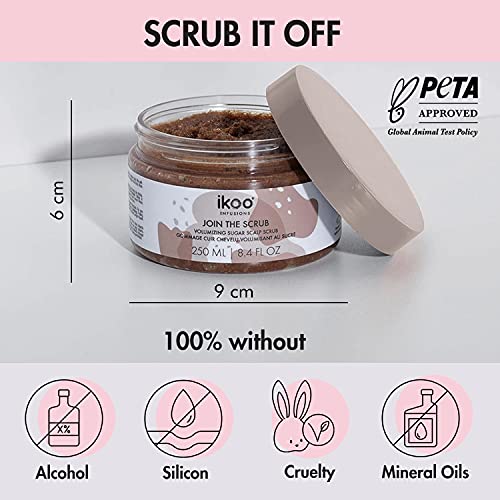 ikoo Infusiones Volumizing Sugar Scalp Scrub - Exfoliante capilar, arcilla de lava y azúcar, elimina el exceso de grasa y residuos, mejora el volumen de todo tipo de cabello, libre de alcohol - 250 ml