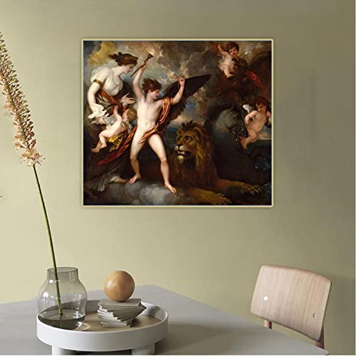 Imágenes de Benjamin West "Omnia Vincit Amor" impresas en lienzo, Cuadros de arte de pared para la decoración del hogar de la sala de estar 60x66cm sin marco