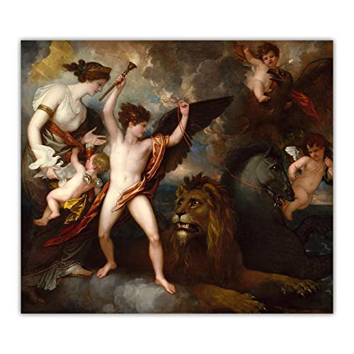 Imágenes de Benjamin West "Omnia Vincit Amor" impresas en lienzo, Cuadros de arte de pared para la decoración del hogar de la sala de estar 60x66cm sin marco