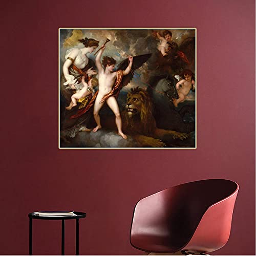 Imágenes de Benjamin West "Omnia Vincit Amor" impresas en lienzo, Cuadros de arte de pared para la decoración del hogar de la sala de estar 60x66cm sin marco