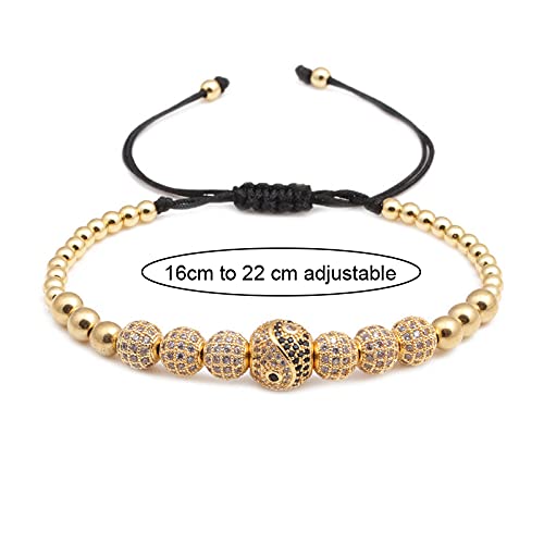 Imperial Crown King - Pulsera de cuentas de oro de 18 quilates con circonita cúbica para hombres y mujeres, Cobre, Cubic Zirconia,