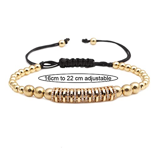 Imperial Crown King - Pulsera de cuentas de oro de 18 quilates con circonita cúbica para hombres y mujeres, Cobre, Cubic Zirconia,