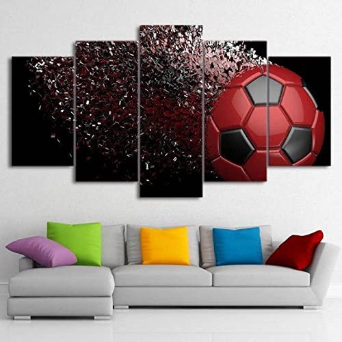 Impresiones en lienzo 5 piezas de lienzo de arte de pared Cuadro de lienzo Balón de fútbol rojo 5 piezas estirado y enmarcado Imagen de lienzo en alta definición