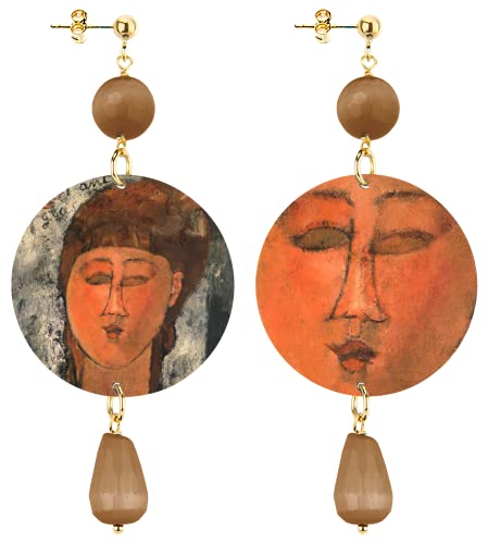 IN Lebole Colección The Circle Enfant Gras de Amedeo Modigliani - Pendientes de mujer de latón y piedra marrón