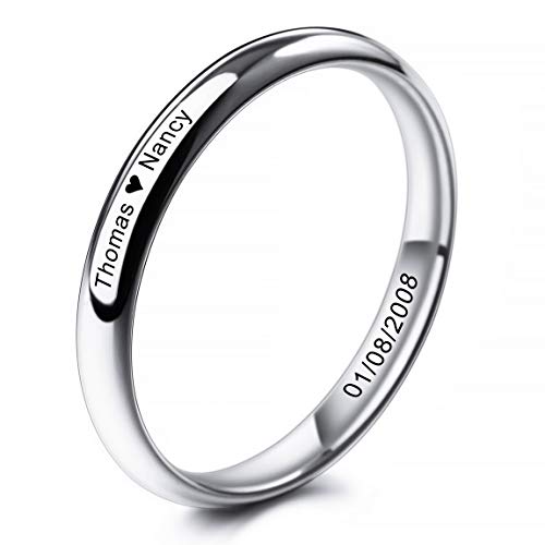 INBLUE Anillos de Promesa Personalizados Grabado Nombre Fecha Anillos Personalizados para Mujeres Niñas Mejor Amiga Madre Anillo de Boda de Acero Inoxidable Anillo de Joyería (Plateado Color)