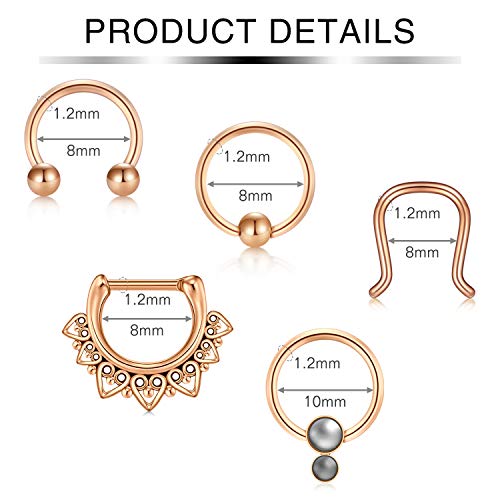 incaton 1.2mm Septum Piercing Real 16g Septum Piercing 12Pzs Septum Acero Quirurgico CBR con Bisagras sin Costuras Clicker Piercing Joyería para Mujeres Hombres