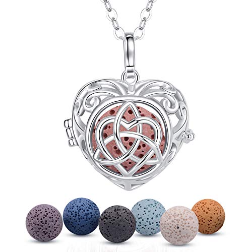 INFUSEU Collar Corazon Celta Nudo, Plateado Aromaterapia Aceites Esenciales Colgante Plateado Lata De Ley Con DiseñO Triquetra Celta Irlandesa Para Mujeres Collar Infinito Plata Regalos Para Damas