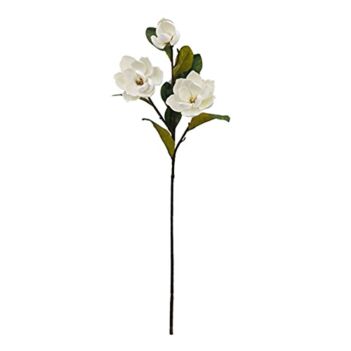 INIFLM 2 flores artificiales de magnolia blancas de seda, flores de magnolia, ramas florales falsas, realistas de una sola rama con tallos largos y hojas verdes para decoración de la pared del hogar