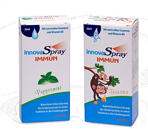 InnovaSpray Immune | Spray de lisozima Soporte natural del sistema inmune durante el período frío con un sabor afrutado a plátano o menta Aerosol enzimático