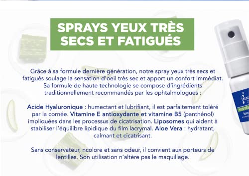 INNOXA – Fórmula azul – Spray Ocular para ojos muy secos y cansados – Inodoro e incoloro – Ácido hialurónico y aloe vera – Contra la Fatiga Ocular – 10 ml