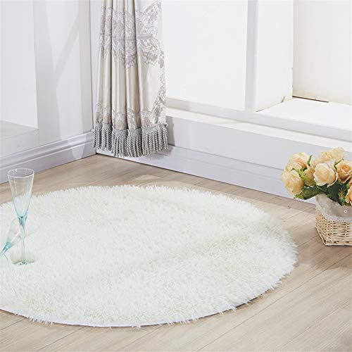 Insun Alfombra Shaggy de Pelo Largo Redondo Alfombra de Monocromática Decoración Interior Lavable Antideslizante para Sala de Estar y Dormitorio Crema 140cm Diámetro