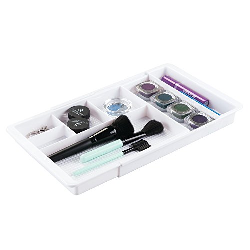 InterDesign Clarity Organizador de maquillaje, separador de cajones extensible en plástico, caja organizadora adaptable, blanco