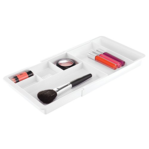 InterDesign Clarity Organizador de maquillaje, separador de cajones extensible en plástico, caja organizadora adaptable, blanco