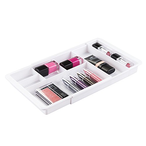 InterDesign Clarity Organizador de maquillaje, separador de cajones extensible en plástico, caja organizadora adaptable, blanco