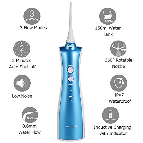 Irrigator Oral Water Flosser Limpiador de dientes portátil Agua 3 modos Móvil IPX7 Impermeable, Irrigador oral dental inalámbrico eléctrico, para viajes y uso doméstico (Estación de carga inductiva)