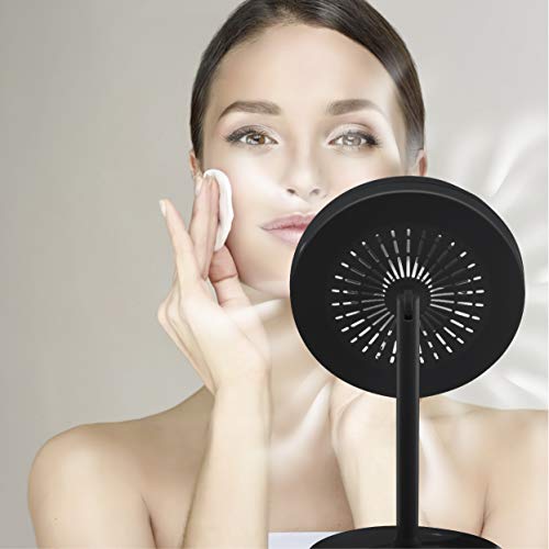 Issage - Mir. Led.Sun.Fan Espejo Maquillaje con Luz LED y difusor de Aire. Espejo de Maquillaje Táctil Alta Definición Profesional Espejo Cosmético con Rotación Ajustable de 180°Negro