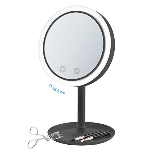 Issage - Mir. Led.Sun.Fan Espejo Maquillaje con Luz LED y difusor de Aire. Espejo de Maquillaje Táctil Alta Definición Profesional Espejo Cosmético con Rotación Ajustable de 180°Negro