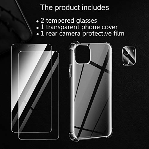 ivencase Funda Compatible con iPhone 11 Transparente, 2 Pack Cristal Templado y cámara Protector de Pantalla, Silicona Transparente TPU Carcasa Protector Airbag Anti-Choque Anti-arañazos Carcasa