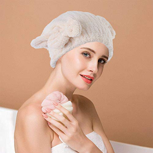 IYOU Toalla de pelo de microfibra rosa para el cabello, toalla de baño, salón, secado rápido, con botones, anti encrespamiento, productos para mujeres y niñas, cabello largo mojado