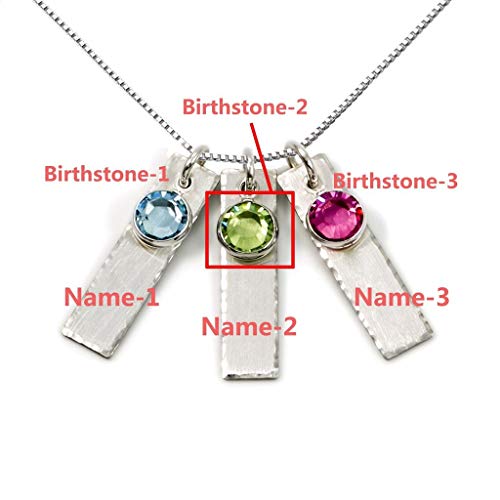 J. Brace - Collar con tres barras de piedras de nacimiento personalizadas
