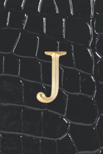 J: Executive Gold Monogram Initial Journal (Black Alligator | Crocodile Skin Leather Style | Personalized Letter Notebooks)