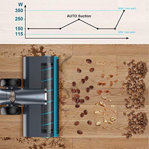 JASHEN Aspirador sin Cable, 350W Motor Digital Brushless 2500mAh Batería Extraíble de Ion-Litio 40 Minutos,LED Pantalla Inteligente, 3 Velocidades (Azúl V18)