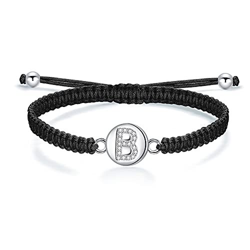 J.Endéar Pulsera Hecha A Mano con Letra Inicial B Mujer Niña Plata 925 Cadena de Filigrana Trenzada Joyería con Nombre Personalizado