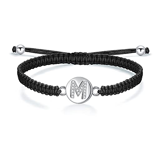 J.Endéar Pulsera Hecha A Mano con Letra Inicial M Mujer Niña Plata 925 Cadena de Filigrana Trenzada Joyería con Nombre Personalizado