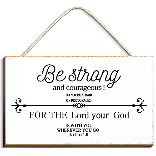 Jetec Señal de versículo de la Biblia, estilo granjero, decoración de pared de madera con texto en inglés "Be Strong and Courageous Bible Verse Art", 23 x 5,5 cm