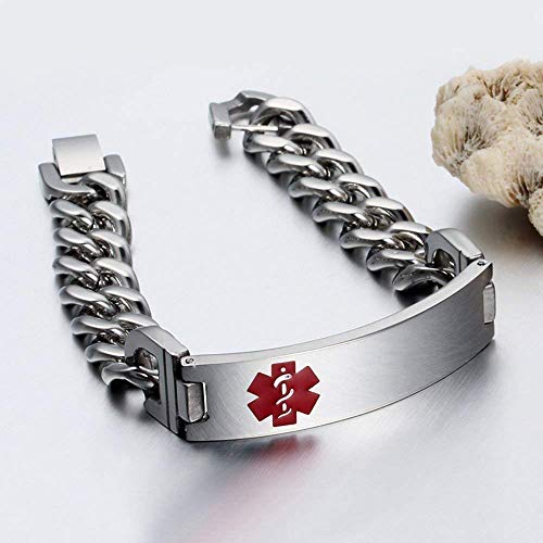 Jewelora Pulsera personalizada con grabado de emergencia médica para hombres, envoltura de identificación para adultos, pulsera despierta, pulsera médica médica de acero de titanio para mujeres (#1)