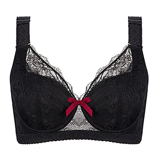 JIANXINlh Sujetadores de talla grande para mujer, bralette de cobertura completa, minimizador de sujetadores de figura completa, sujetador de malla con lazo push up (color: negro-A, tamaño: 46J/105J)