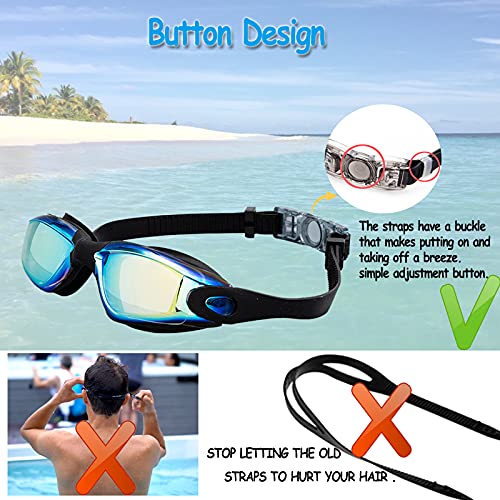 JINPXI 2022 Newest Gafas de Natación Hombre Antiniebla,Gafas para Nadar Protección UV,Gran Angulo de Visión, Lentes HD Silicona Ajustables,Gafas de Piscina para Mujer, Hombre, Adultos y Niños 13+