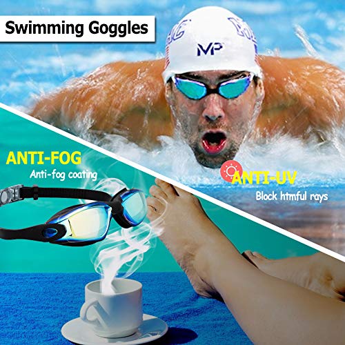 JINPXI 2022 Newest Gafas de Natación Hombre Antiniebla,Gafas para Nadar Protección UV,Gran Angulo de Visión, Lentes HD Silicona Ajustables,Gafas de Piscina para Mujer, Hombre, Adultos y Niños 13+