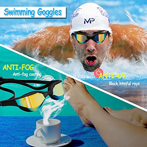 JINPXI Gafas de Natación Antiniebla,Gafas para Nadar Protección UV,Gran Angulo de Visión, Lentes HD Silicona Ajustables para Mujer, Hombre, Adultos y niños 13+