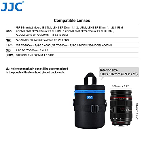 JJC Resistente al Agua Deluxe Funda para Objetivo con Correa 100 x 182mm (3.9 x 7.2”) [Ver Descripción para Compatibilidad Objetivo]