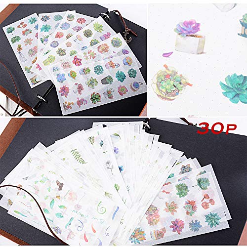 JNCH 30Hojas Pegatinas Plantas Flores Scrapbooking Stickers Bullet Journal para Manualidades Scrapbook DIY Decoración Diario Agenda Álbumes de Recortes Calendarios Tarjetas de Felicitación Regalos