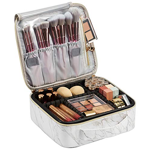 Joligrace Neceser Maquillaje Bolsa de Maquillaje Cosméticos Portátil Neceser Beauty Case de Viaje Estuche Maquillaje Profesional Cuero de PU ,Mármol