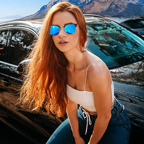 Joopin Gafas de Sol Unisex Polarizadas Protección UV400 Semi-Rimless Marco Estilo Vintage Gafas de Sol Hombres Mujeres para Conducción Viajes Playa Deportes al Aire Libre Azul