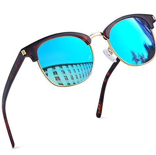 Joopin Gafas de Sol Unisex Polarizadas Protección UV400 Semi-Rimless Marco Estilo Vintage Gafas de Sol Hombres Mujeres para Conducción Viajes Playa Deportes al Aire Libre Azul