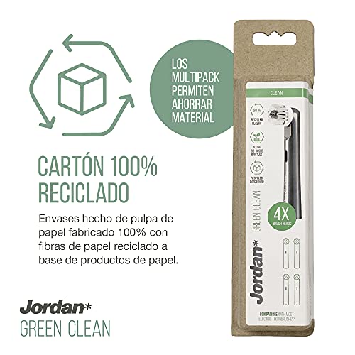 Jordan ® | Cabezal de repuesto Green Clean para cepillo de dientes eléctirco | Cabezales de cepillo de dientes eléctricos sostenibles | Compatible con Oral B | Pack 4 Unidades