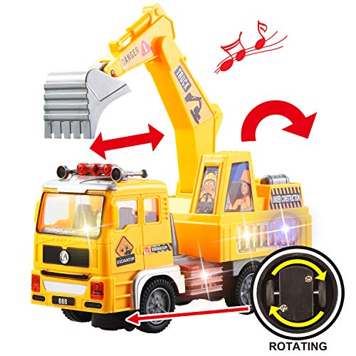 JOYIN Ensemble de camions jouets 3-en-1 comprenant un camion de pompiers, un camion à ordures et une excavatrice avec de superbes lumières et sons 4D Véhicules jouets automatiques Bump Go pour enfants