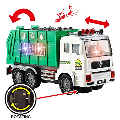 JOYIN Ensemble de camions jouets 3-en-1 comprenant un camion de pompiers, un camion à ordures et une excavatrice avec de superbes lumières et sons 4D Véhicules jouets automatiques Bump Go pour enfants